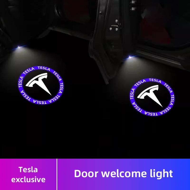 2Pcs Car Door Welcome Lights HD LED Projector Lamps Accessories For Tesla Model-Y Model-3 Model-X Model-S Cybertruck Roadster
