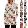 Women's Christmas Printed Round-neck Long-sleeved Top With Pockets And Side Slits