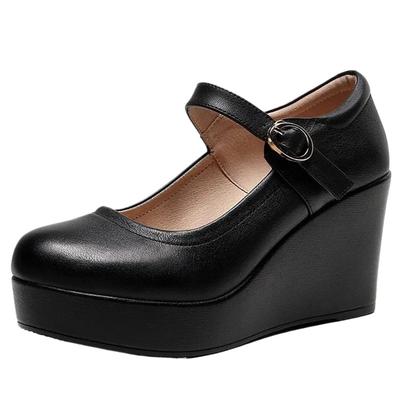 Модные туфли из натуральной кожи на платформе, танкетке, Мэри Джейн, женские, весна 2025, туфли-лодочки на высоком каблуке для офиса, модельная обувь для женщин