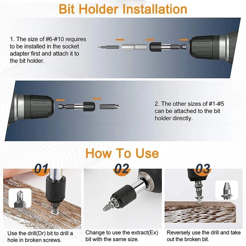 Набор для извлечения поврежденных винтов Инструмент для извлечения Сверло Easy Out Разборка Болт Шпилька Скользящие зубья Разрушить Разобранный Сломанный Извлекатель