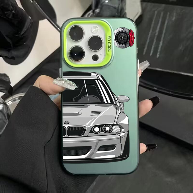 Модный чехол для телефона с электропокрытием серебром и IMD-печатью с автомобильным принтом для iPhone 16 11 12 13 14 15 Pro Max 7 8 Plus X XS XR Противоударный чехол