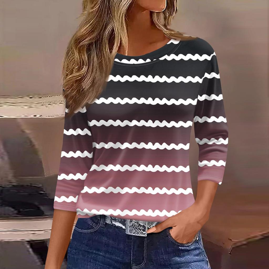 Женская модная повседневная свободная футболка с круглым вырезом и рукавами 3/4 с принтом, женский топ