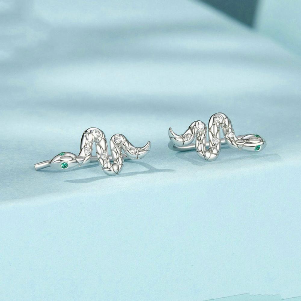925 стерлингового серебра змея серьги женские модные элегантные сверкающие зеленые циркониевые змея серьги кольца на заказ модные ювелирные изделия