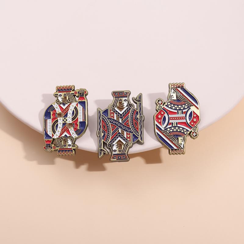 Эмалевые значки с символами игральных карт, креативные броши в виде покерных короля и королевы, значки на лацкан для рюкзака, панк-украшения, подарок для детей и друзей