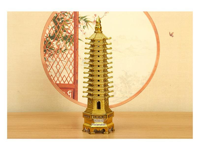 Медное украшение Пагода Вэньчан: Большой, 7-13-слойный китайский буддийский декор для дома и храма