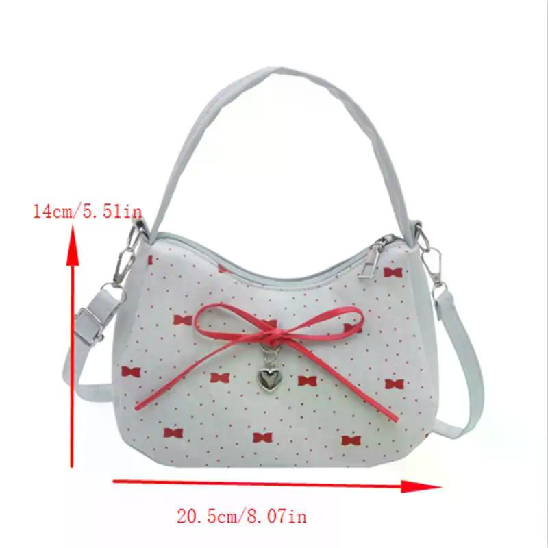 Сумка через плечо с принтом бантиков и плюшевым брелоком для женщин, кросс-боди, женская сумка-тоут, сумка для commuters, сумка под мышку