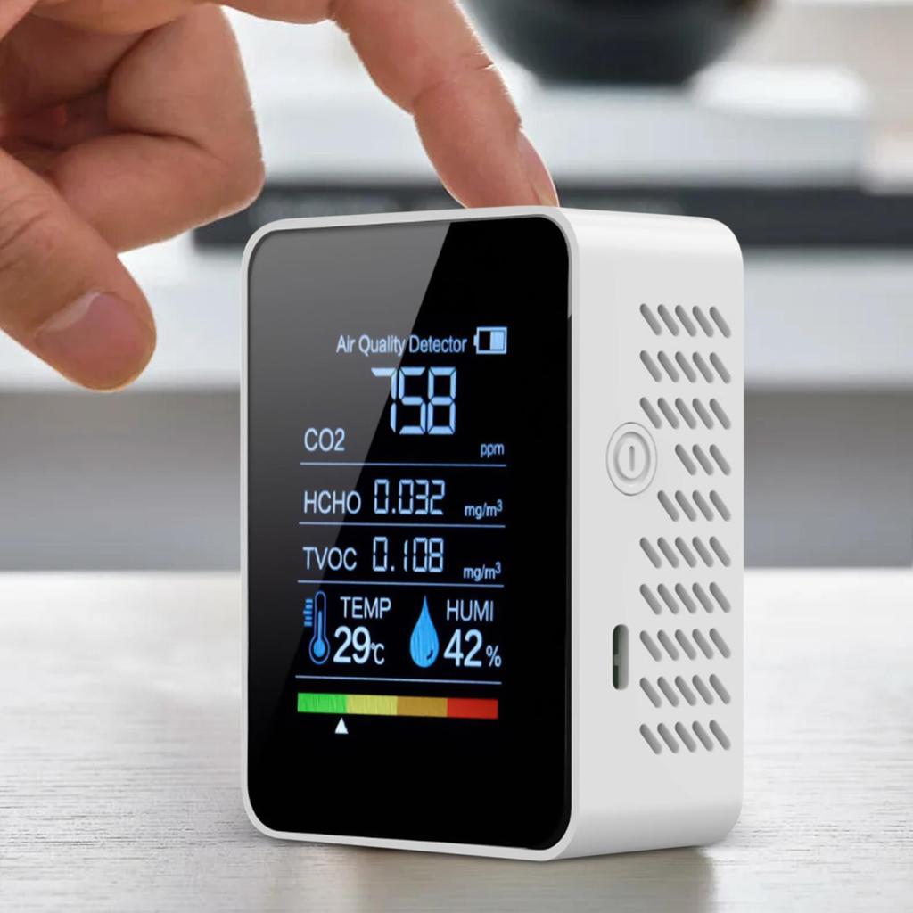 Portable LCD Air Quality Monitor 5 In 1 CO2 Meter Digital Temperature Humidity Tester Carbon Dioxide TVOC HCHO Detector