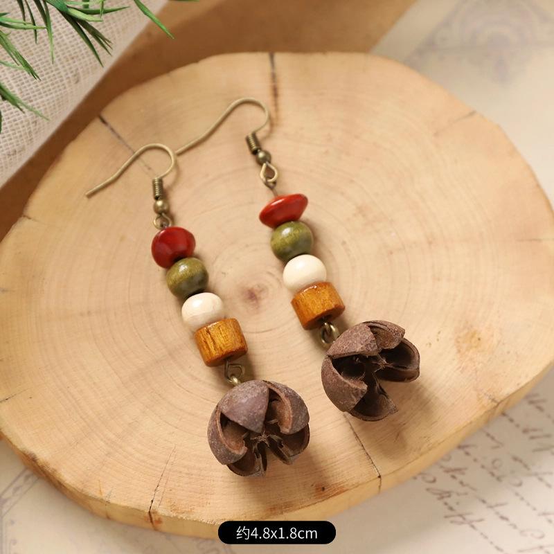 Оригинальные серьги Mori Plant Fruit, натуральные желуди, ручная работа, ретро-женские длинные серьги, этнический стиль, литературная и традиционная китайская медицина