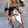 New Vintage Floral Print T-shirt For Women Plus Size Top Women's Trend Clothing Short Sleeve Shirt Oversized V-Neck Blouse