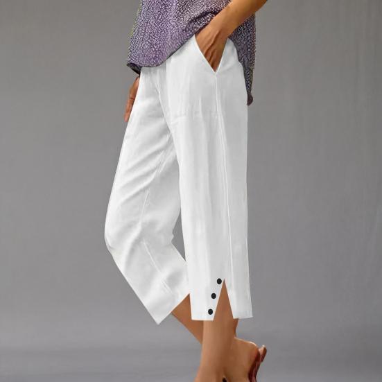 Женские укороченные брюки с эластичной талией, широкие пляжные брюки с карманами, однотонные