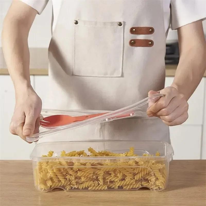 Large Capacity Noodle Cooking Box Microwave Heating with Fork Spoon Pasta Storage Box with Drainer Noodles Cooking Utensils