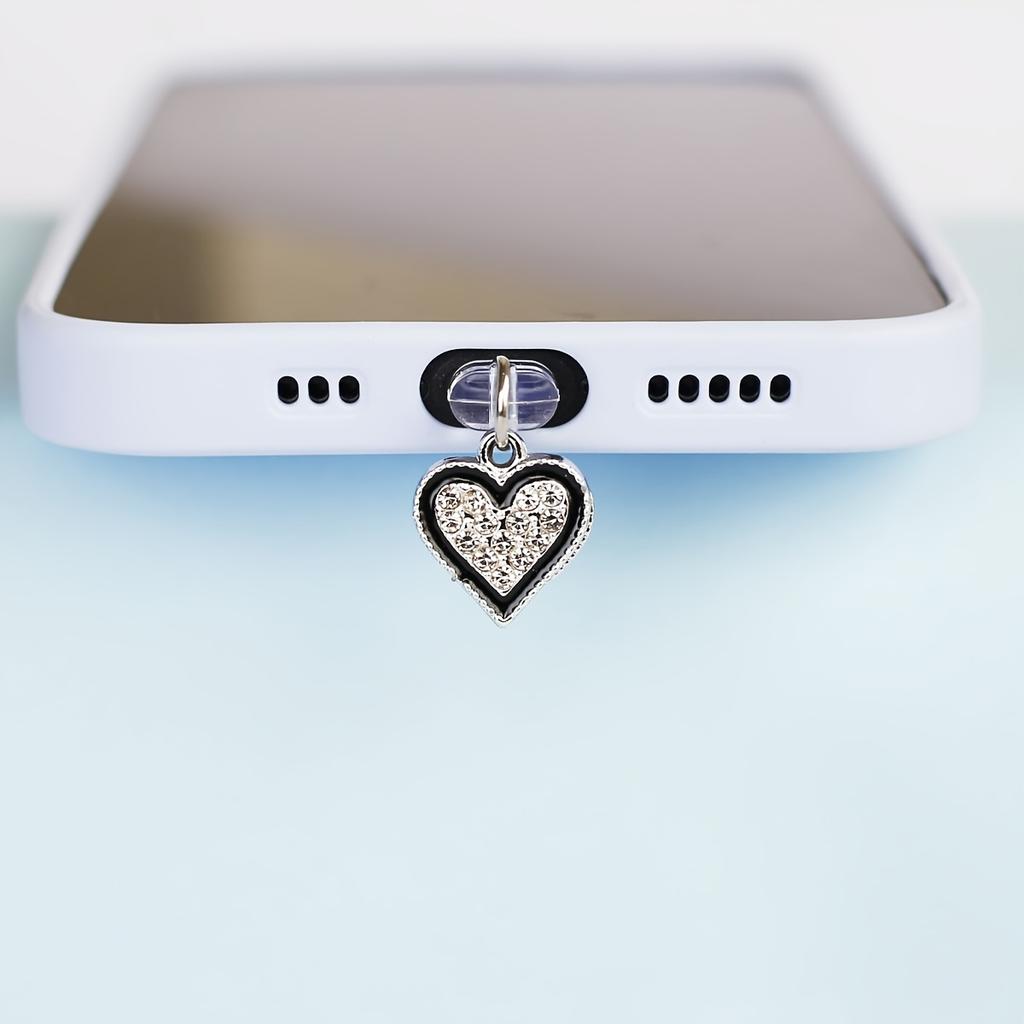 Набор из двух подвесок в виде сердец с бриллиантами, сочетающих положительное и отрицательное, заглушка для защиты от пыли для мобильного телефона, подвесное украшение, аксессуары для мобильного телефона