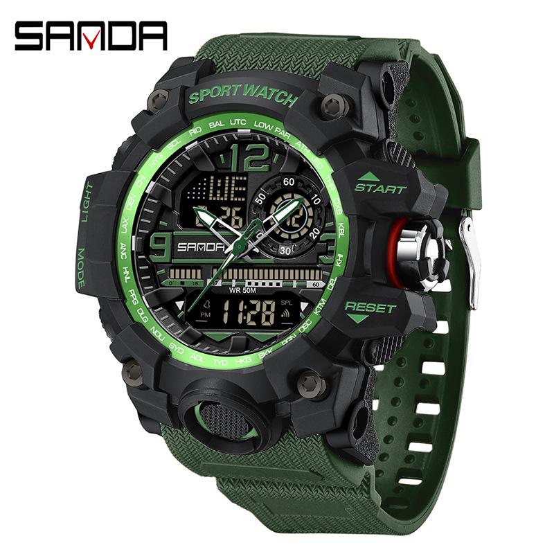 Sanda Молодежная Мода Светящиеся Водонепроницаемые Ударопрочные Будильник Мужские Часы