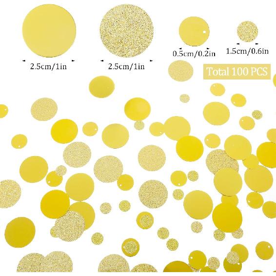 200 Pcs Gold Table Confetti, Circle Dots Glitter Confetti, 3 Sizes Gold Table Decorations, Metallic Paper Golds Tables Confettis for Party, Wedding,