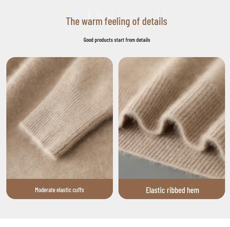 Men's High-Neck 100% Pure Wool Sweater: Thick Long-Sleeve Pullover for Autumn/Winter, Loose Fit Knitted Base Layer.