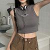 Women Streetwear Y2k Letter Stitch Embroidery Tank Top with Pad Sexy Sleeveless Sporty Crop Top