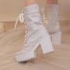 Round Toe Platform Super High Thick Heel Floral Lolita Style Girl's Mid-Calf Boots Breathable Lining Autumn New Sweet Boots