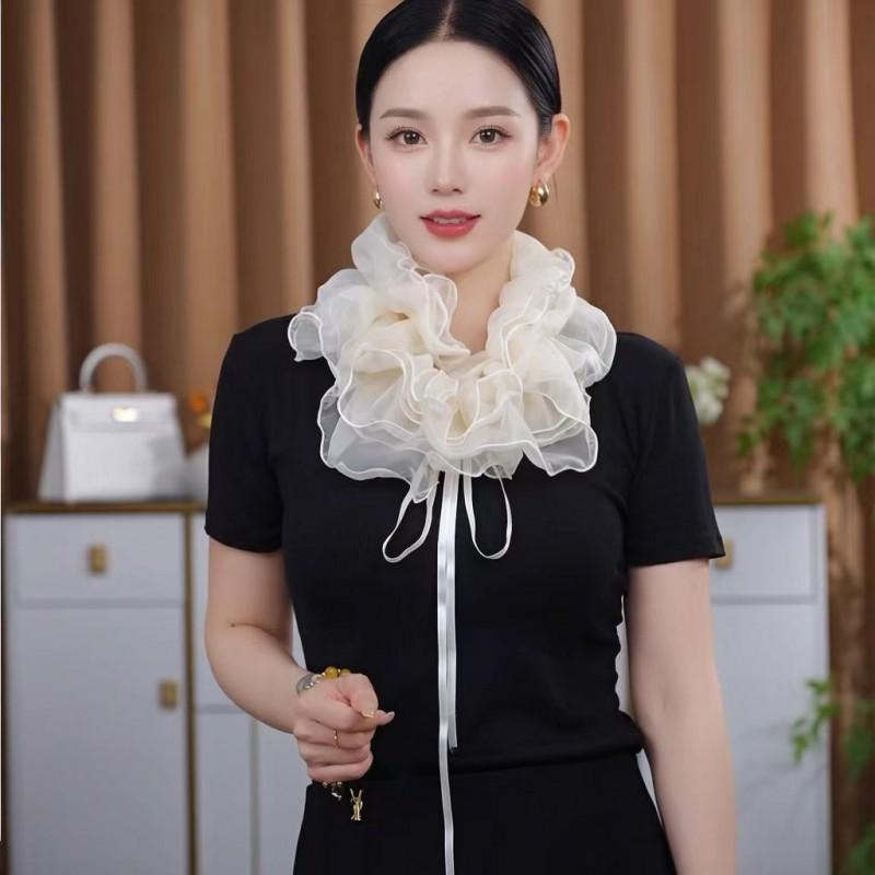 Womens Layered Chiffon Scarf With Ruffled Edge Elegant Neck Wrap