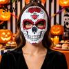 Breathable Cosplay Headwear Day of The Dead Skull Masque, Halloween Sugar Full Face Horror Theme Party Masque Masquerade Accessory for Cosplay,