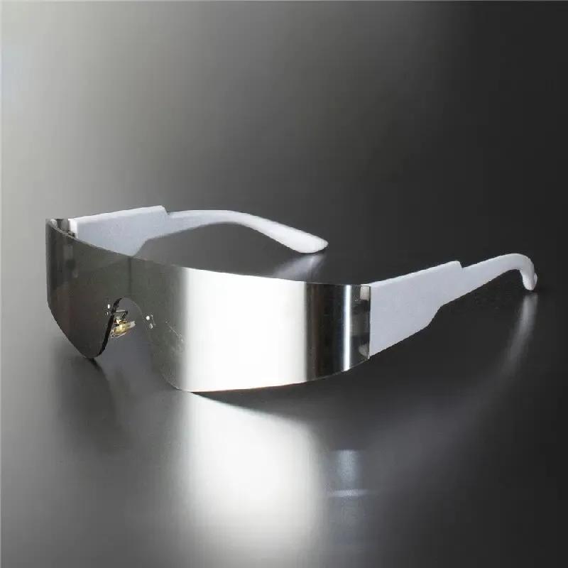 3 ШТ. Модные панк-солнцезащитные очки-щитки с плоским верхом для женщин Y2K Мужские зеркальные цельные очки 2000-х 90-х