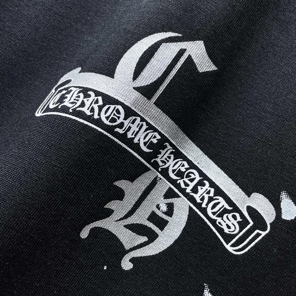 8735 CHROME HEARTS Лето 2026 Новая Высококачественная Хлопковая Круглый Вырез Свободная Большого Размера Мужская и Женская Футболка Футболка для Пары