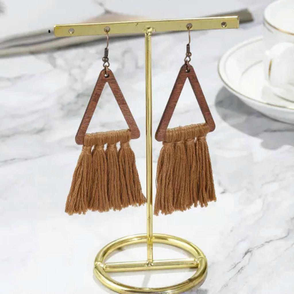 RSAMD Vintage Triangle Multicolor Tassel Earrings Ethnic Boho Drop Earring for Women-Brown