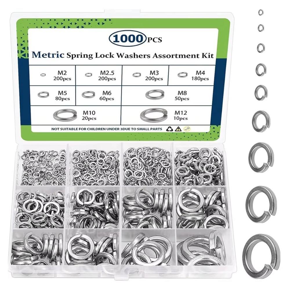 1000PCS 304 Stainless Steel Metric Split Lock Washer Set Gasket Spacer Assortment Set Industrial