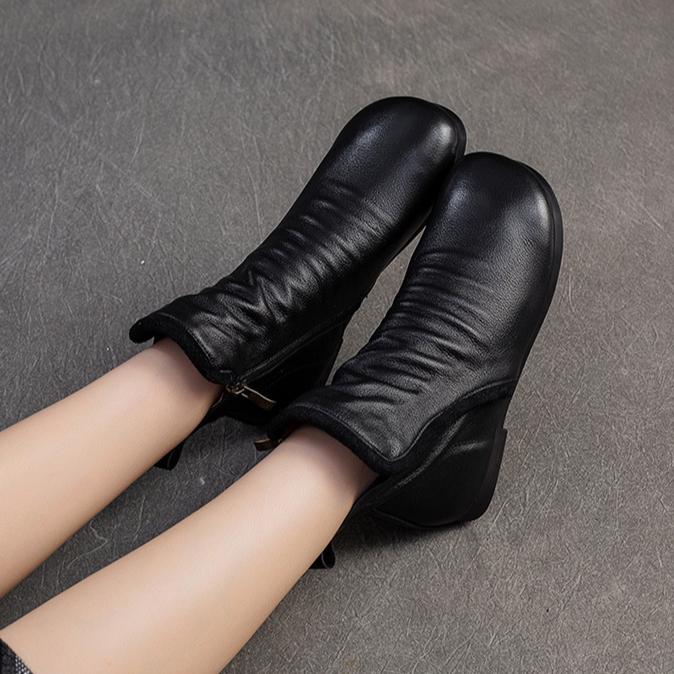 Johnature Короткие сапоги из натуральной кожи с плиссировкой на плоской подошве, удобные, с мягкой подошвой, в стиле ретро для женщин