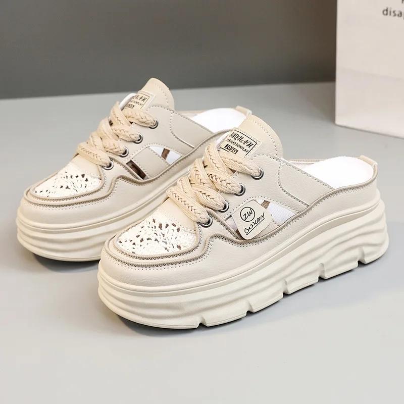 Summer New Women‘s Casual Sandals Lightweight Breathable Platform Casual Shoes Flip Flops Fashion Versatile White Half Slippers