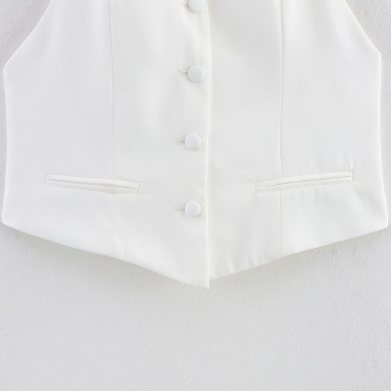 Kaslead New Women Clothes Western Style Fashion Simple and Versatile White Backless Hanging Neck Top