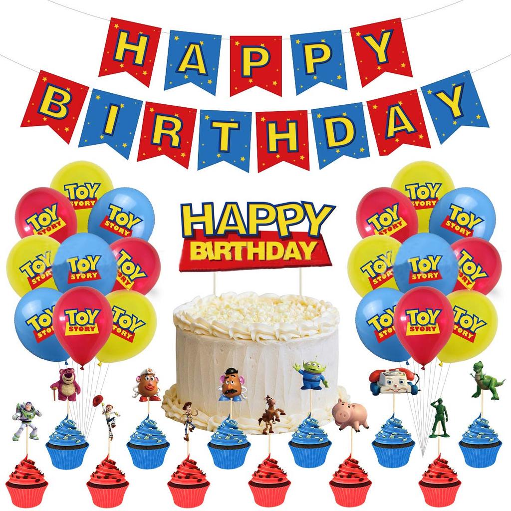Toy Story Birthday Decorations Party Set, Woody, Buzz Lightyear, 5, Disney, Kids, Cute, Boys, Girls, Character, Movie, Animation, Dolls, Red, Yellow,
