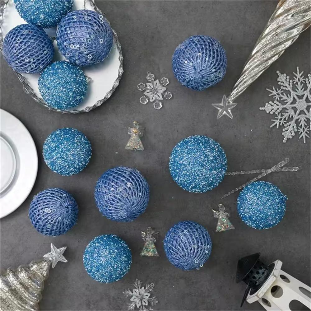 6/12pcs 8/10cm Festive Decorative Ball with Sequins Christmas Tree Hanging Ornaments  Wedding