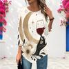 Ladies Plus Size Breathable Three Quarter Sleeve Shirt Pointed Hem Loose Casual Daily Wear Top