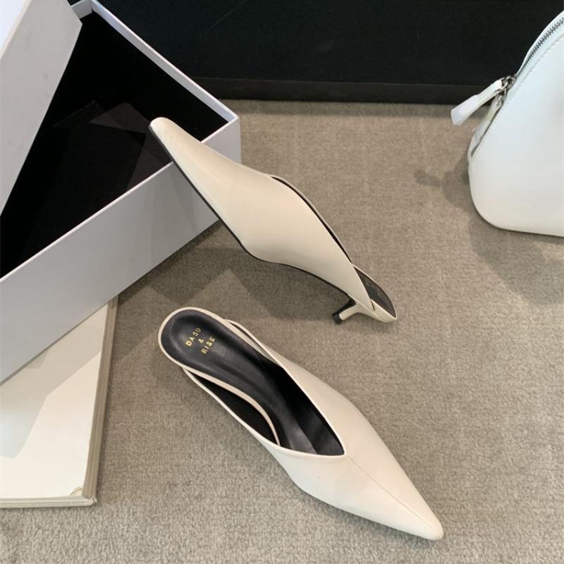 Женские тапочки на среднем каблуке Элегантные мюли Остроносые босоножки Сексуальные летние туфли на высоком каблуке Новые удобные офисные женские сандалии из искусственной кожи