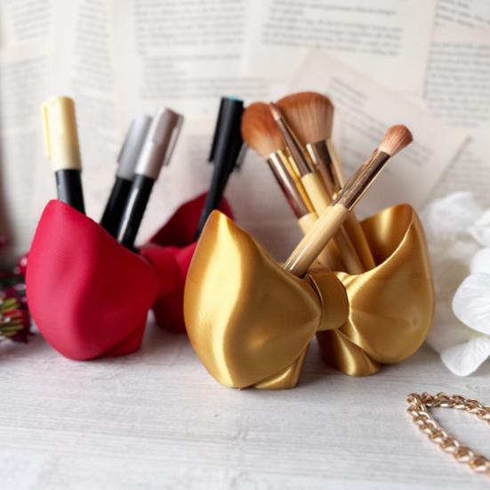 Cute Bow Toothbrush Holder Makeup Brush Organizer Bow Shaped Brush Stand Comb Pen Pencil Container for Bathroom Vanity Countertop