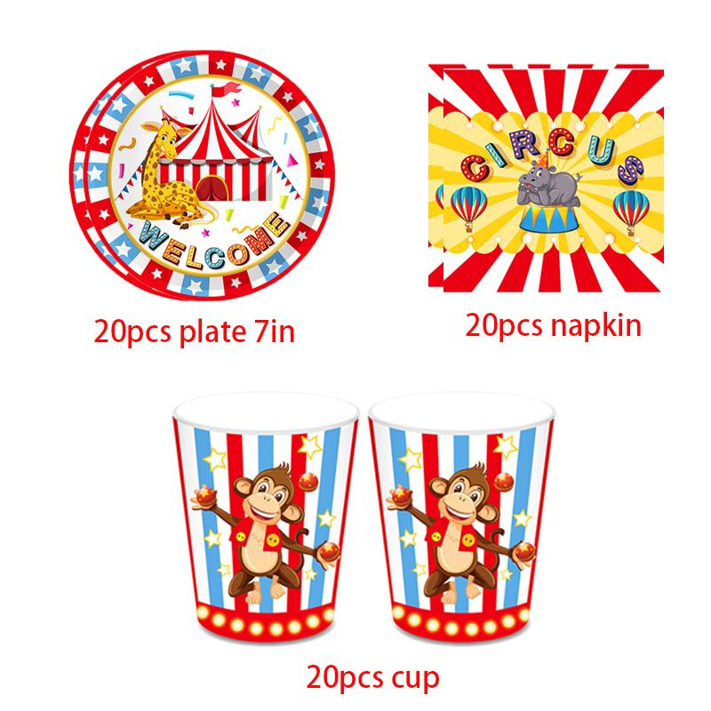 Carnival Circus Animals Decorations Banner Birthday Disposable Tableware Tablecloth Plate Cup Napkin Favors Party Supplie