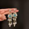 925 Silver Needle Diamond Crystal Pearl Tassel Earrings Long Pendant Temperament Earrings Retro Design Earrings