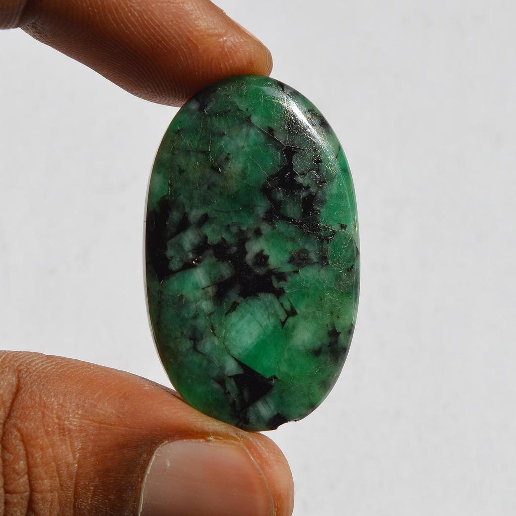 AAA+ Quality Natural Green Emerald Gemstone Cabochon, Oval Shape Emerald Cabochon, Size 36x22x4.4 MM (35 Carats)