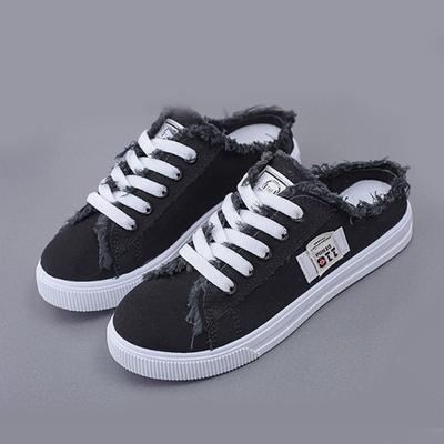 Модные женские весенне-летние мюли, кроссовки, парусиновые туфли, плоские кроссовки, женские повседневные туфли с низким верхом, на шнуровке, белые, теннисные, большой размер 43