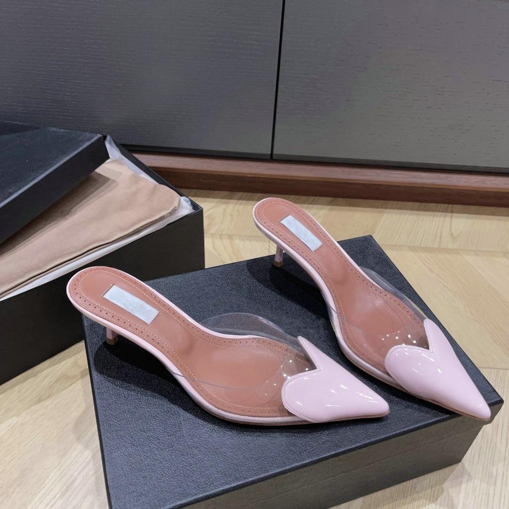 2025 Fairy Style Summer Sexy And Versatile Transparent Half-Slipper Women'S Pointed-Toe Thin-Heeled High-Heeled Sandals Slipper