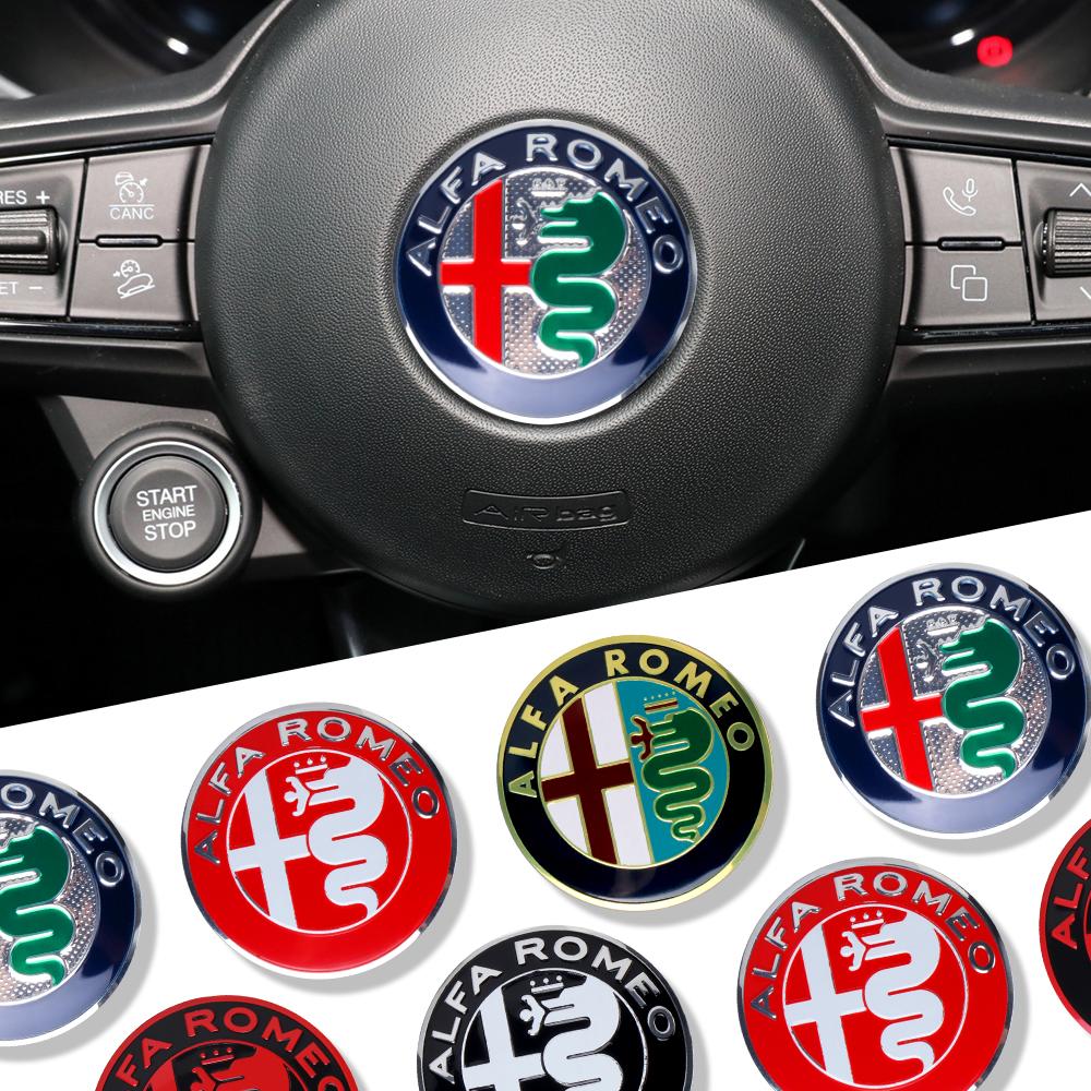 rmwzd4 40mm Car Steering Wheel Emblem Sticker Central Console Knob Badge For Alfa Romeo Stelvio MiTo Giulietta 147 159 Auto Accessories