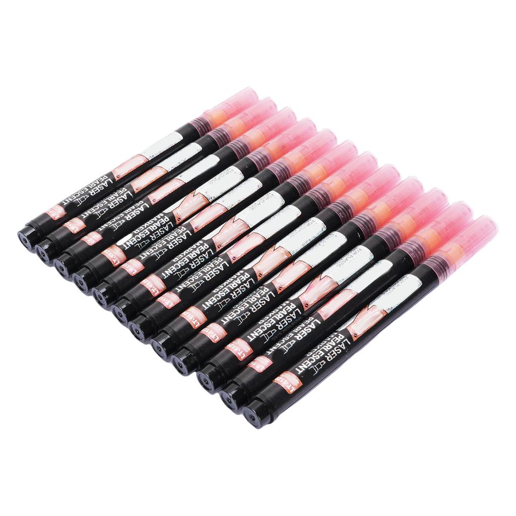 12 Pcs Metallic Marker Set Red Metallic Glitter Effect Blade Shaped Tip Model Coloring Pen for Painting Crafts