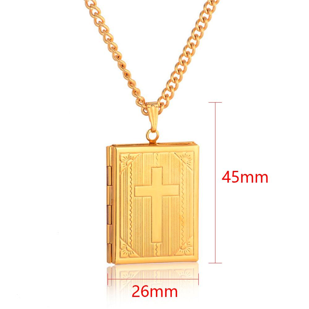 Charms Pciture Frame Pendant Christian Cross Bible Box Chains Jewelry Necklace Clothing Accessories
