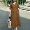 Womens Summer V-Neck Loose Casual Short Sleeve Dress