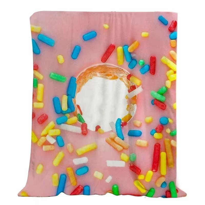 Cartoon Food Flannel Blanket Pizza Pattern Soft Cozy for Sofa Bed Kids Room All Season Home Decor Flat Print Best Choice