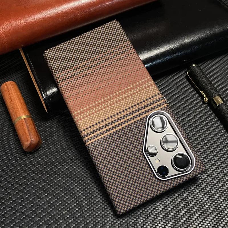 Роскошный рельефный чехол из углеродного волокна Magsafe для Samsung Galaxy S25 S24 S23 Ultra Plus с магнитной беспроводной зарядкой, металлическая матовая крышка для объектива