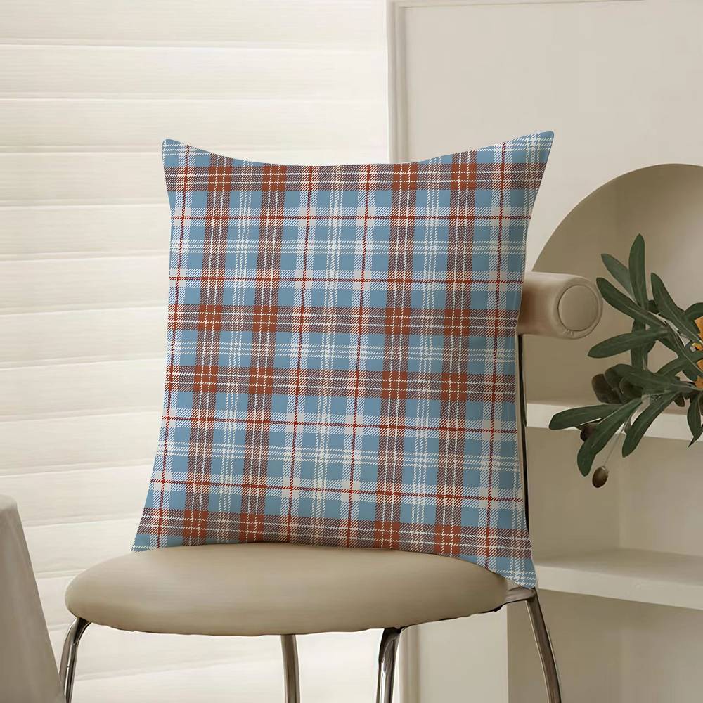 Fashionable Check Pattern Design Pillow Case Comfort Sofa Bed Silky Elegant Invisible Zipper Decorative Cushion Cover