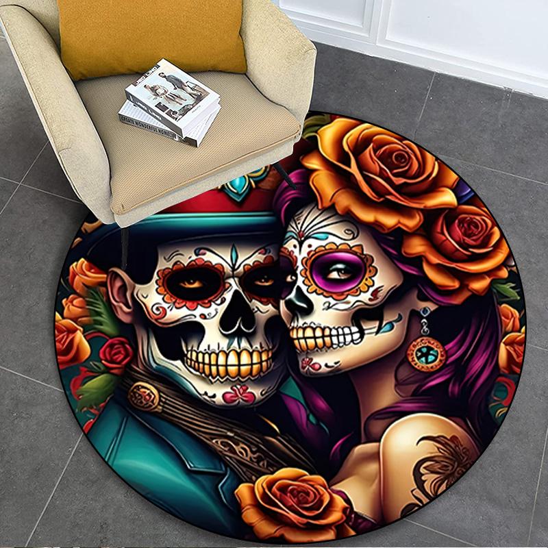 1Pc Day of the Dead Circular Print Rug - home decoration Carpet For Living Room Bedroom Flooring Computer Chair Area Rug