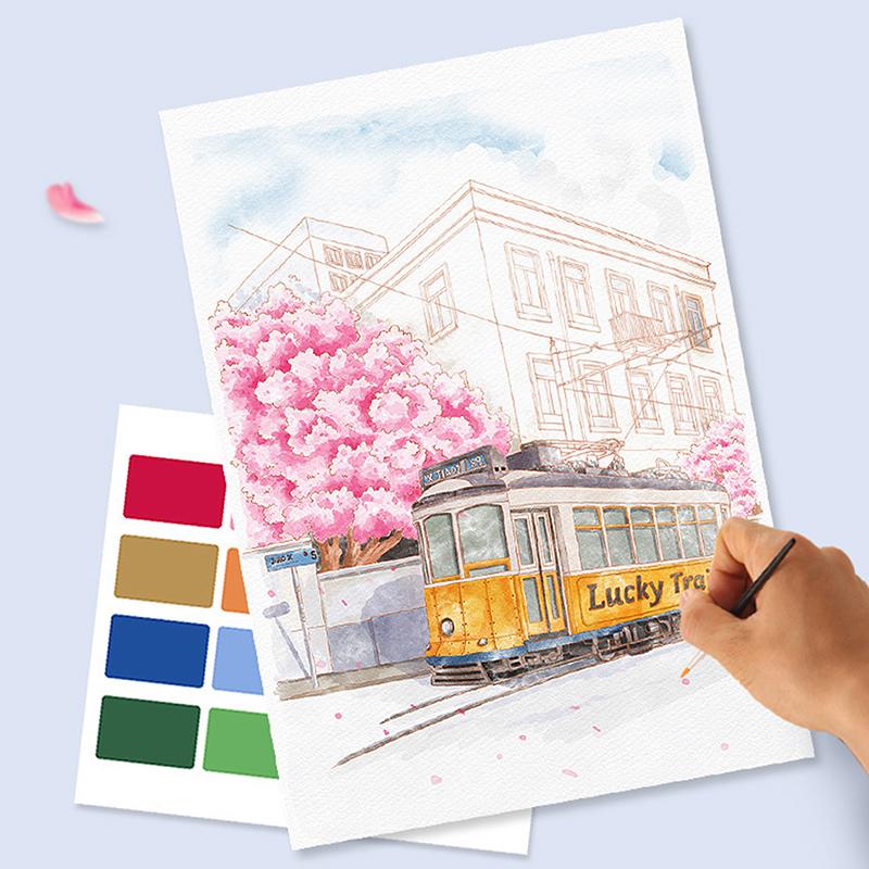 Портативный альбом для акварельной живописи 4 листа Книжка-раскраска с кистью Книга для гуаши Детская книга для рисования граффити Канцелярские товары