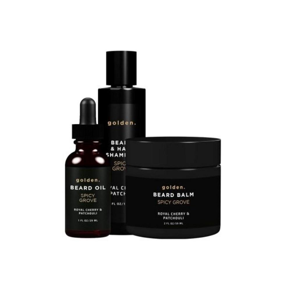 Spicy Grove Golden Grooming, Inc. Ежедневный набор для бороды - Полный набор для ухода за бородой. Включает масло для бороды, бальзам и шампунь, Regular и Warm Cedar.
